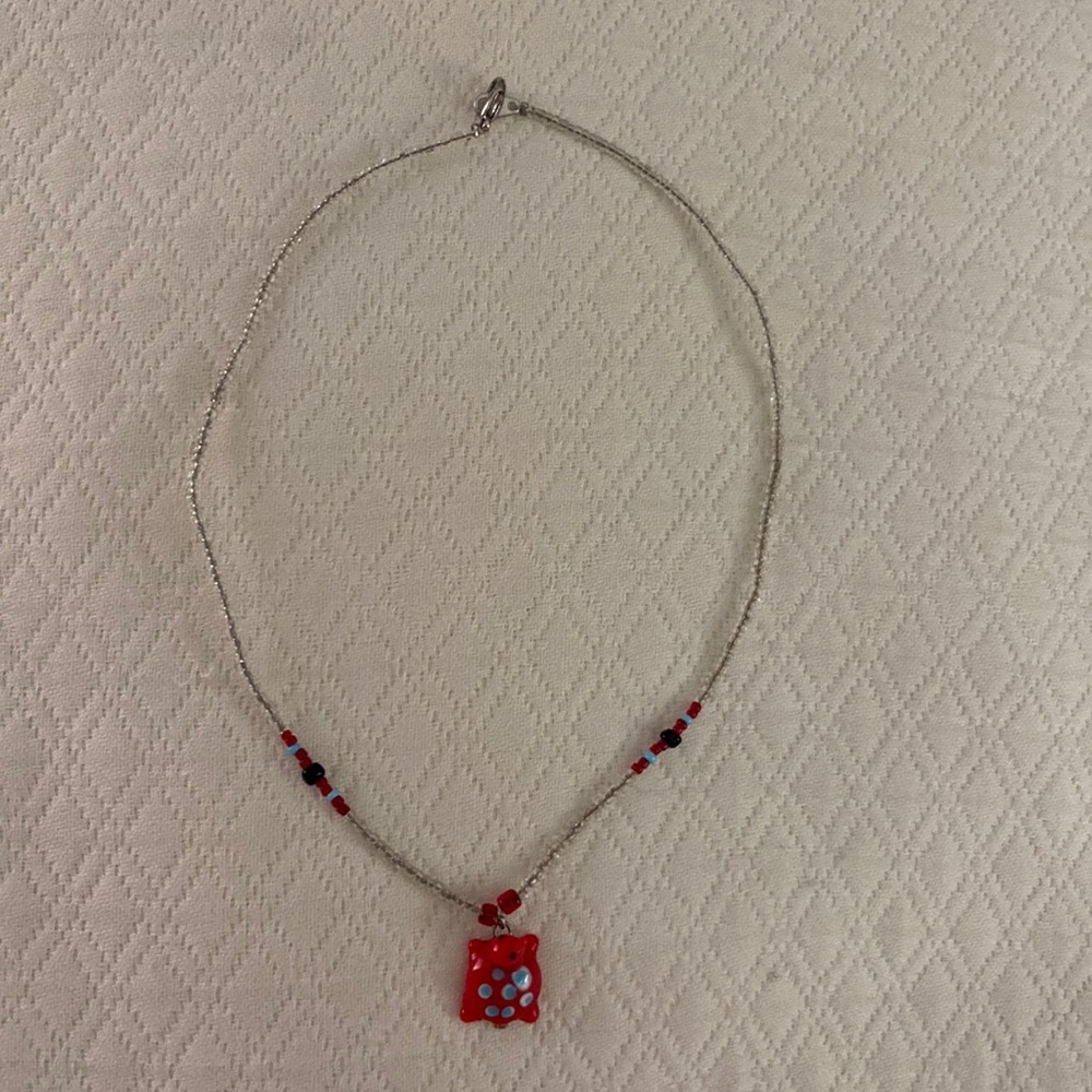 Girls Red Turtle Necklace With Beads